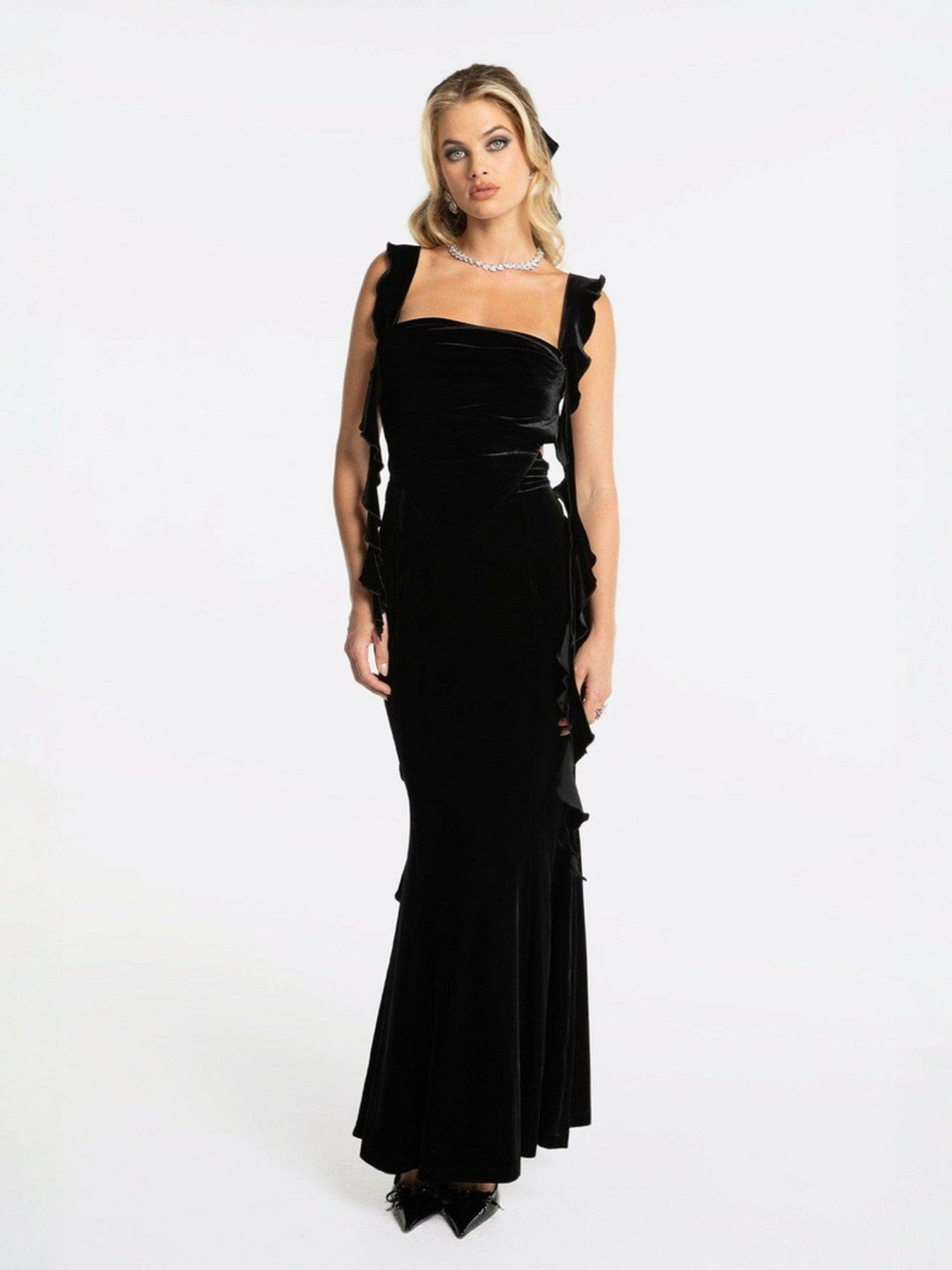 Caroline Velvet Dress: Black Maxi Dress for Cocktail Party | Nana Jacqueline
