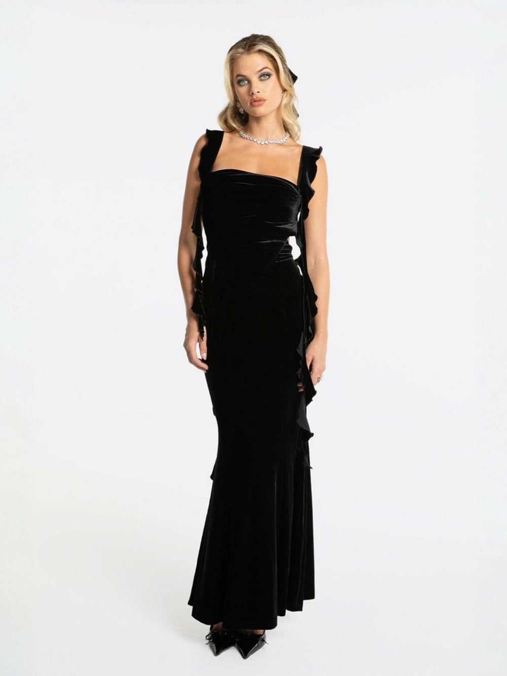 Caroline Velvet Dress: Black Maxi Dress for Cocktail Party | Nana Jacqueline