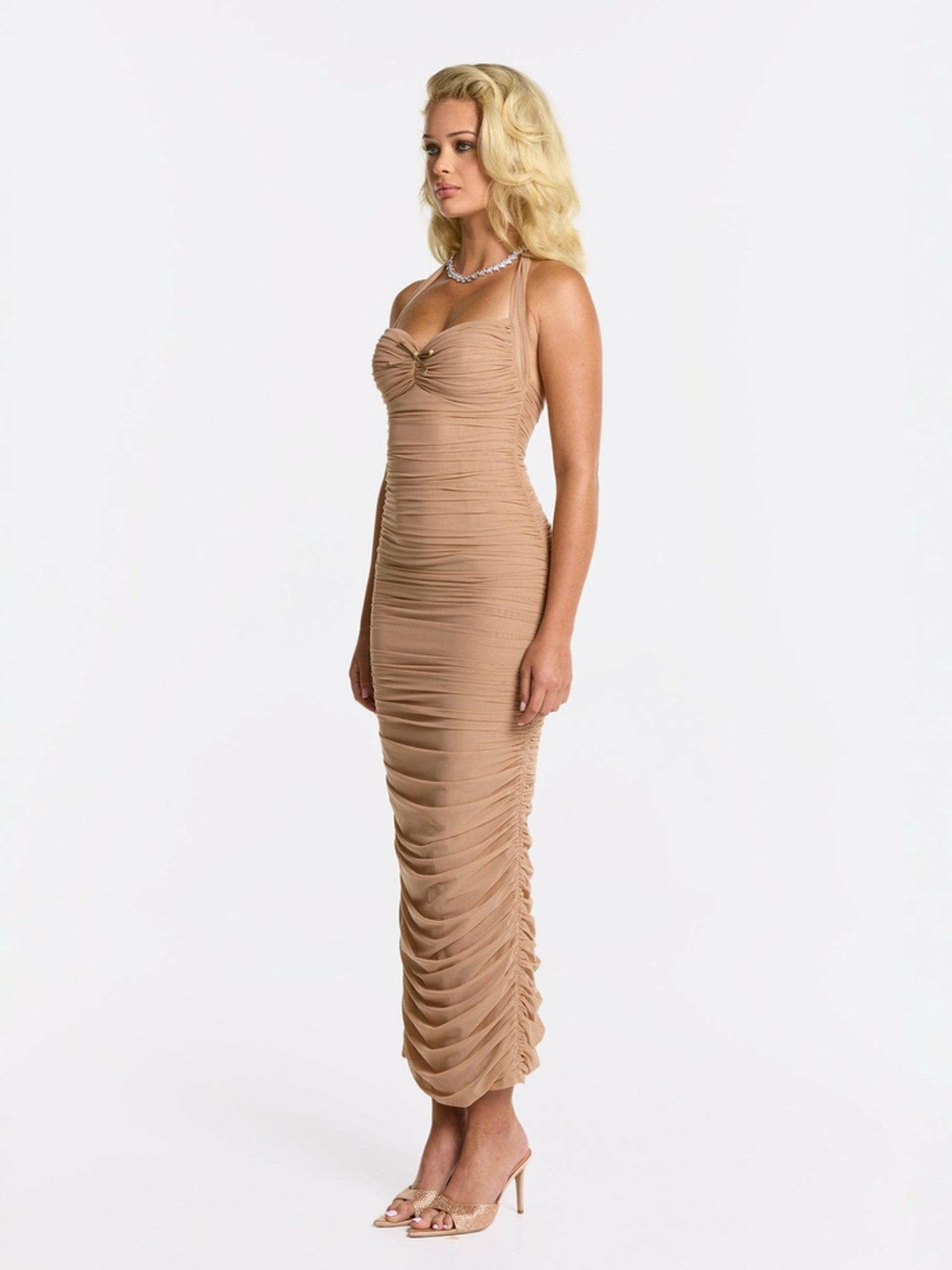 Francesca Dress: Beige Midi Dress for Cocktail Party | Nana Jacqueline