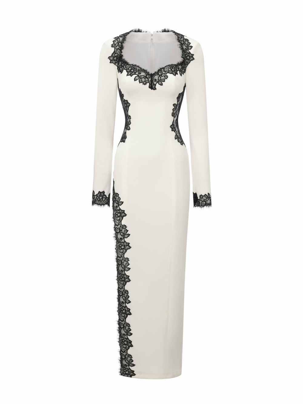 Adriana Lace Trim High-Slit Ivory Maxi Dress | Nana Jacqueline