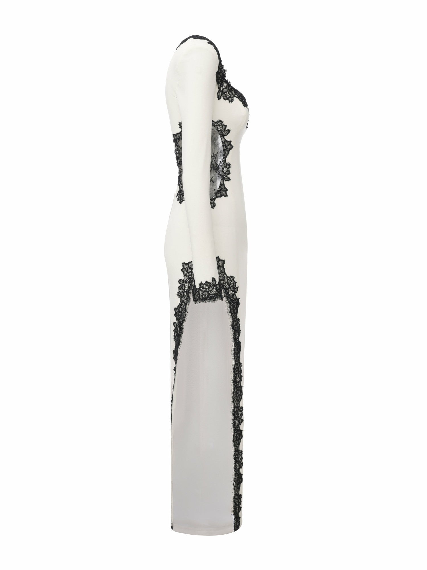 Adriana Lace Trim High-Slit Ivory Maxi Dress | Nana Jacqueline