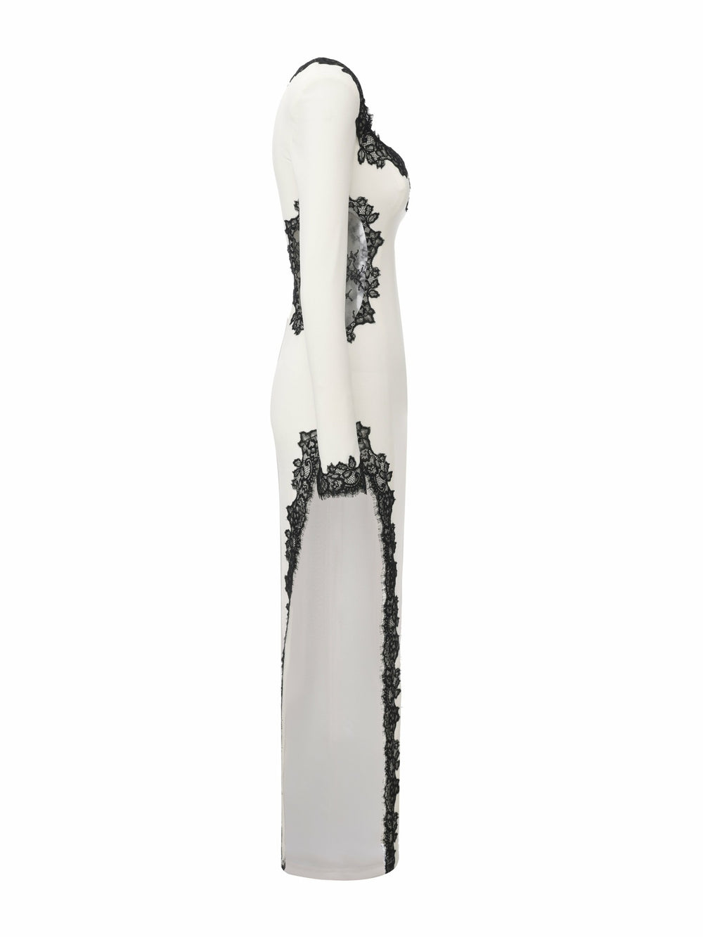 Adriana Lace Trim High-Slit Ivory Maxi Dress | Nana Jacqueline