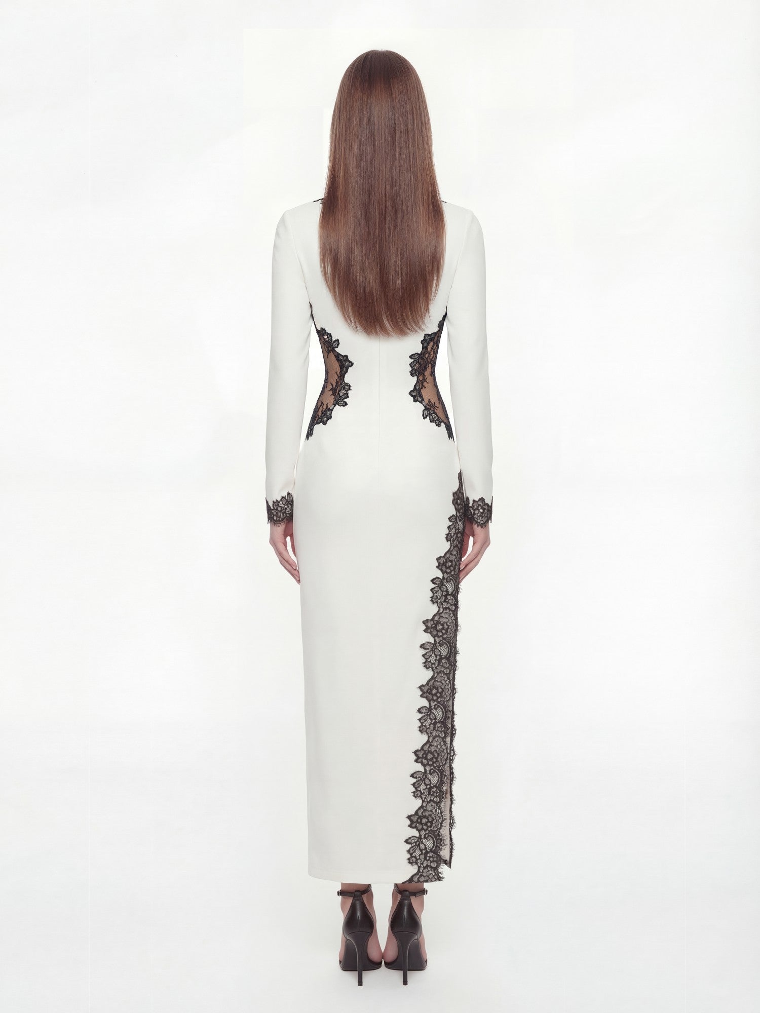 Adriana Lace Trim High-Slit Ivory Maxi Dress | Nana Jacqueline
