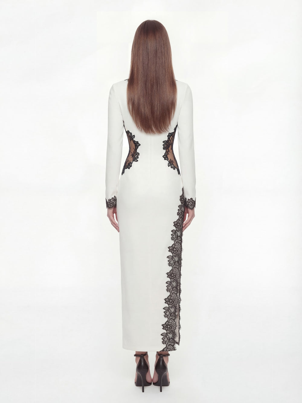 Adriana Lace Trim High-Slit Ivory Maxi Dress | Nana Jacqueline