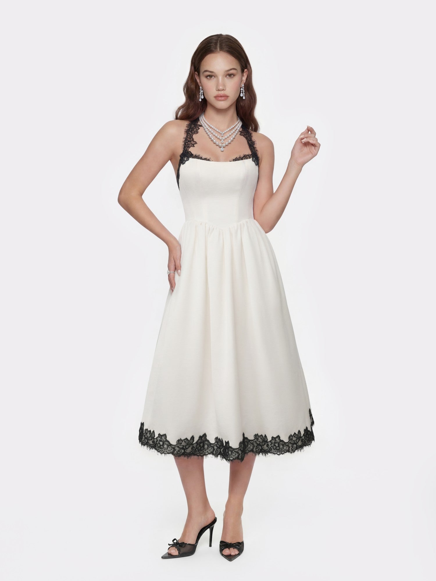 Chantal Lace Halter Ivory Acetate Maxi Dress | Nana Jacqueline
