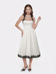 Chantal Lace Halter Ivory Acetate Maxi Dress | Nana Jacqueline