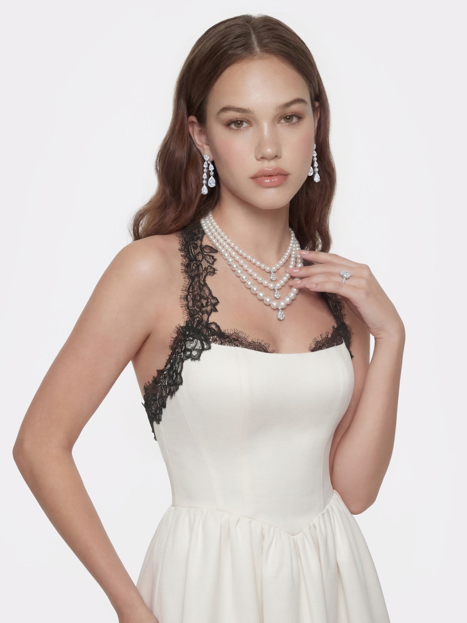 Chantal Lace Halter Ivory Acetate Maxi Dress | Nana Jacqueline