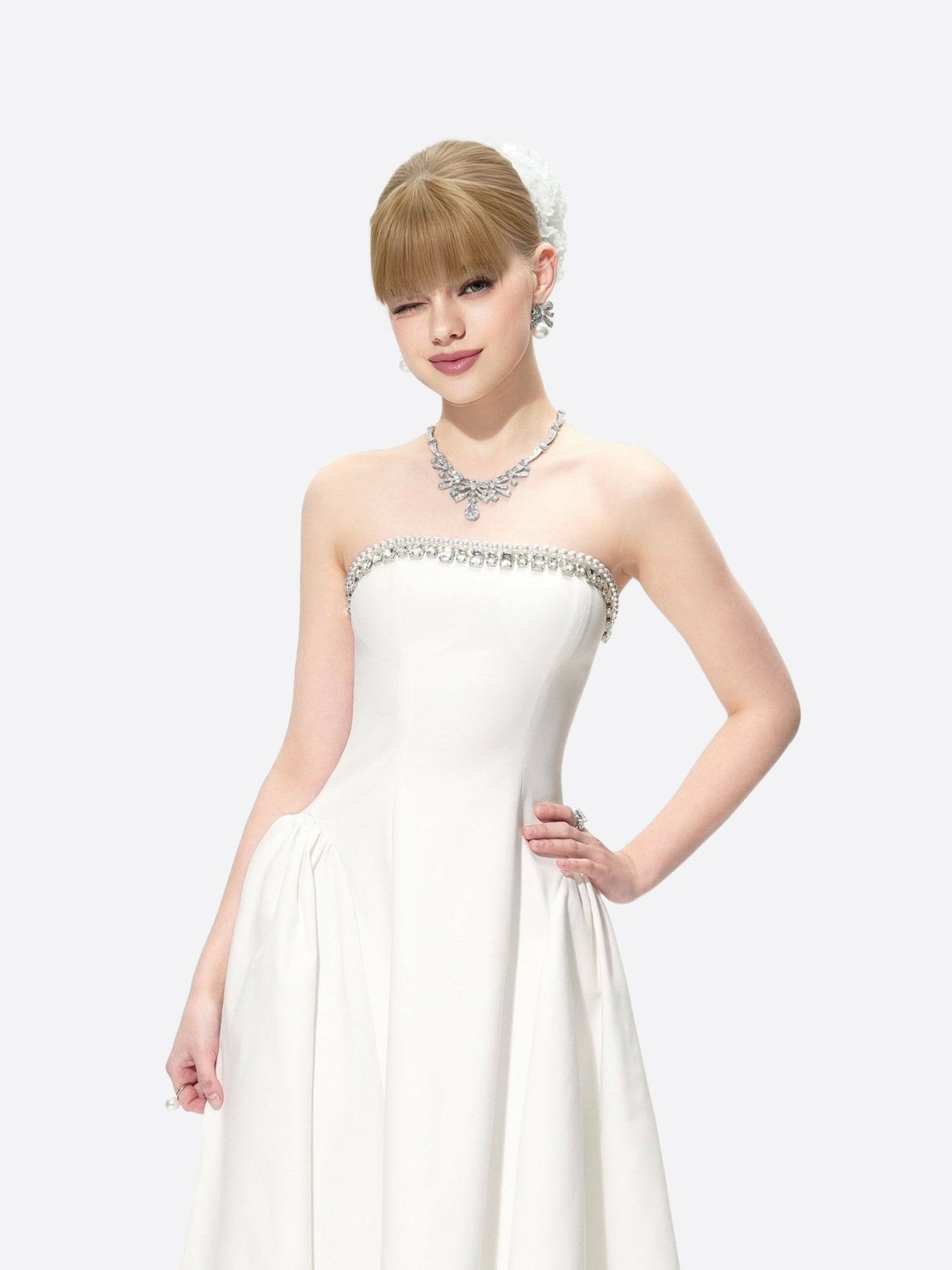 Nicolette Dress: White Midi Dress for Bridal Shower | Nana Jacqueline