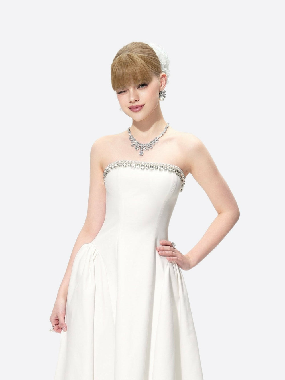 Nicolette Dress: White Midi Dress for Bridal Shower | Nana Jacqueline