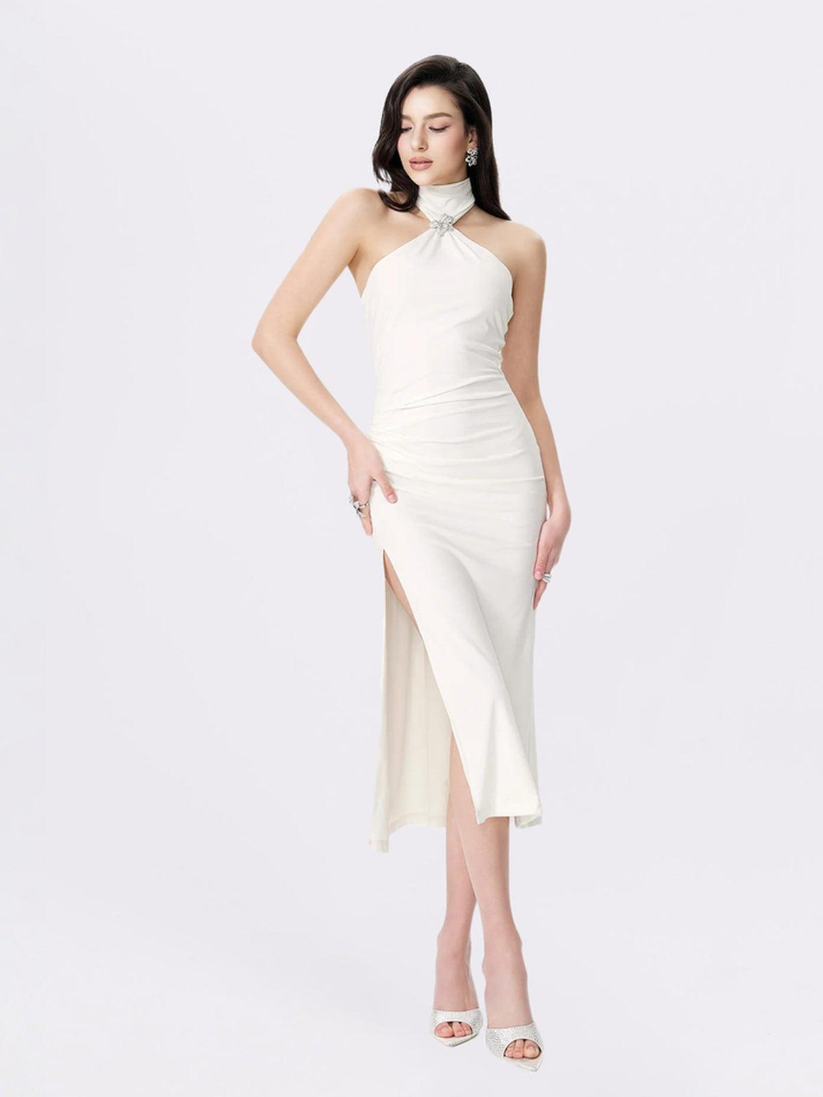 Eliana Dress: White Midi Dress for Rehearsal Dinner | Nana Jacqueline