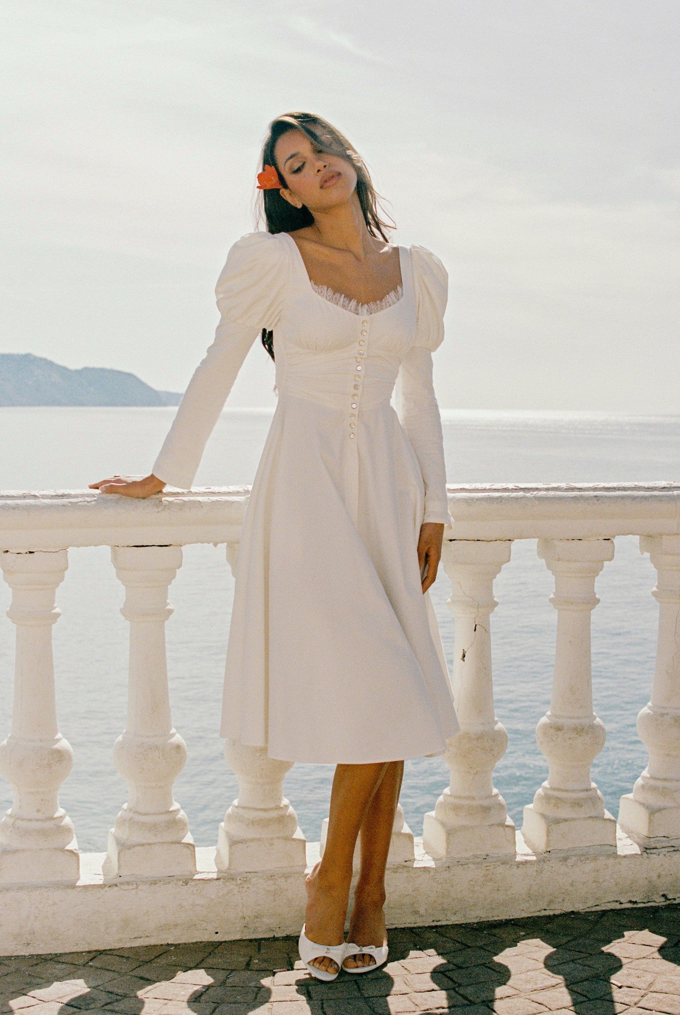 Livia Dress: White Midi Dress for Bridal Shower | Nana Jacqueline