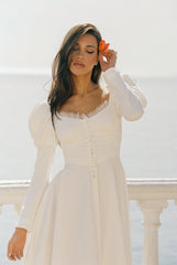 Livia Dress: White Midi Dress for Bridal Shower | Nana Jacqueline