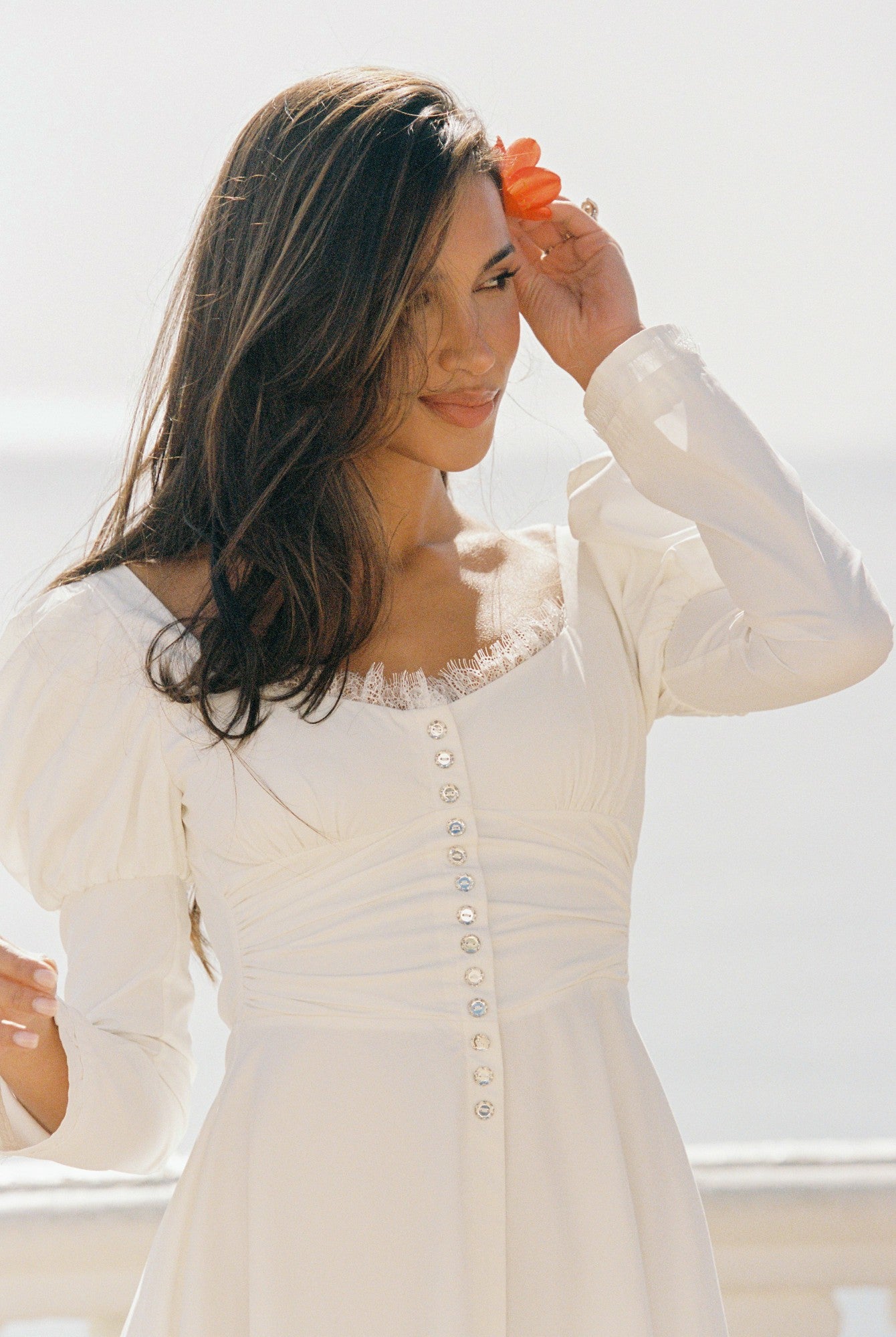 Livia Dress: White Midi Dress for Bridal Shower | Nana Jacqueline