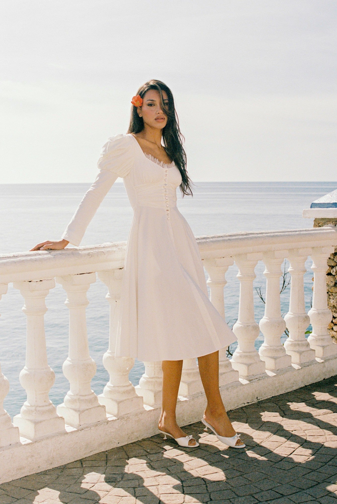 Livia Dress: White Midi Dress for Bridal Shower | Nana Jacqueline