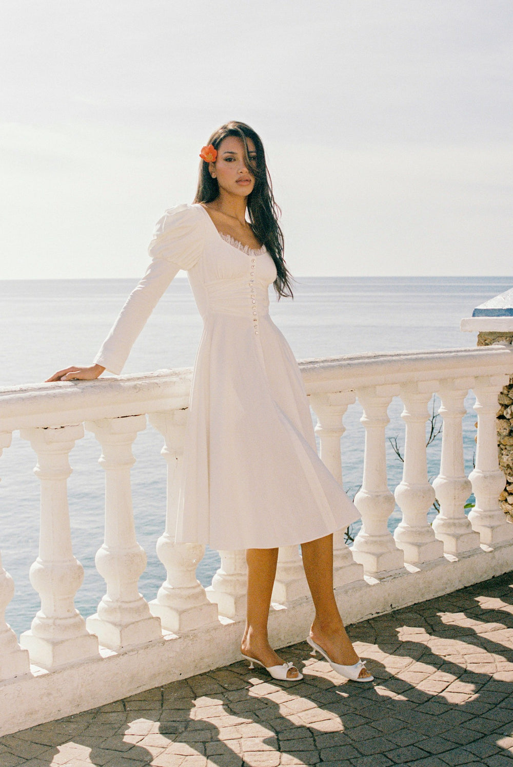 Livia Dress: White Midi Dress for Bridal Shower | Nana Jacqueline