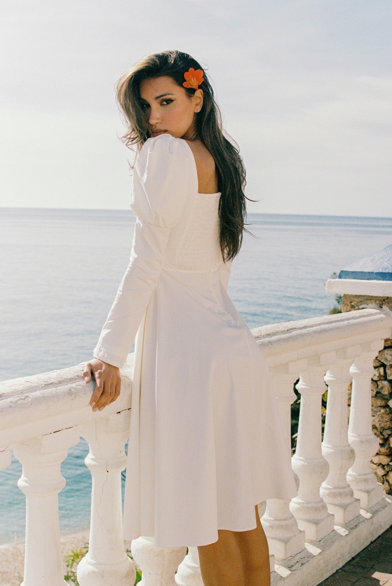 Livia Dress: White Midi Dress for Bridal Shower | Nana Jacqueline
