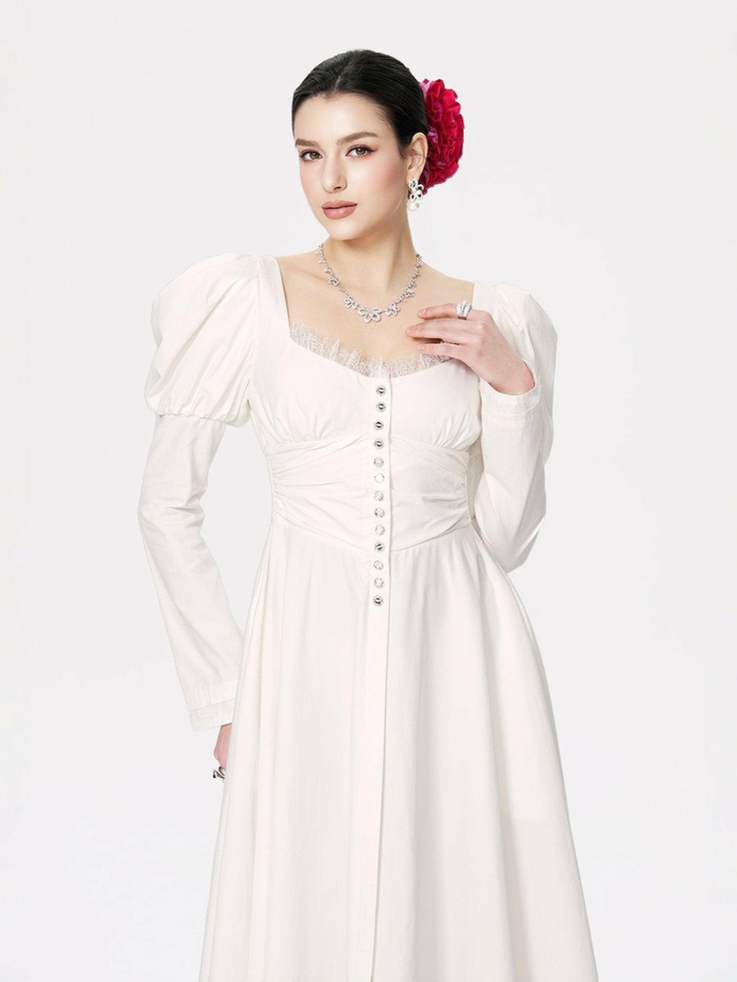 Livia Dress: White Midi Dress for Bridal Shower | Nana Jacqueline
