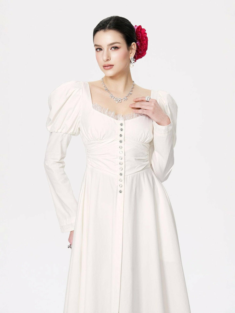 Livia Dress: White Midi Dress for Bridal Shower | Nana Jacqueline