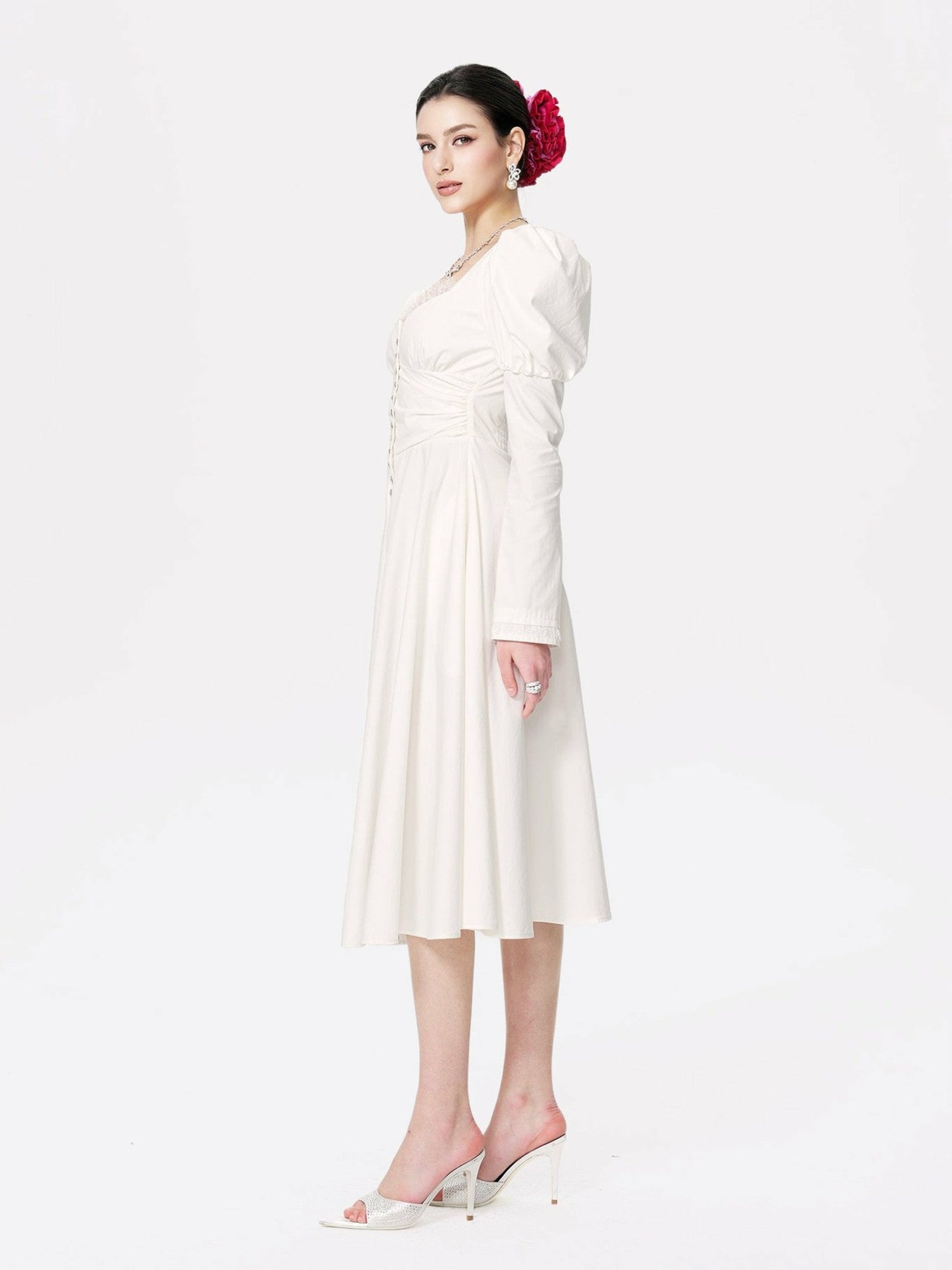 Livia Dress: White Midi Dress for Bridal Shower | Nana Jacqueline