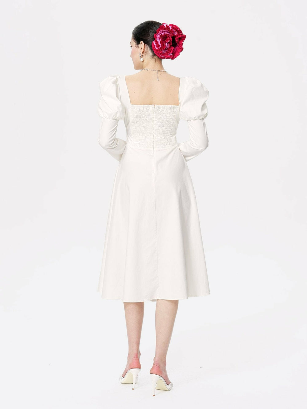 Livia Dress: White Midi Dress for Bridal Shower | Nana Jacqueline