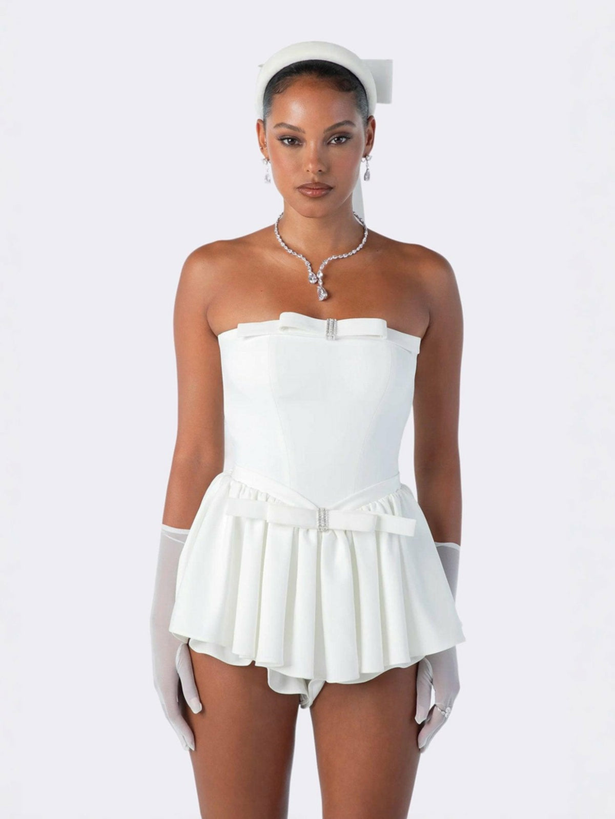 Giselle Bow Jumpsuit: White Jumpsuit for Engagement Party | Nana Jacqueline