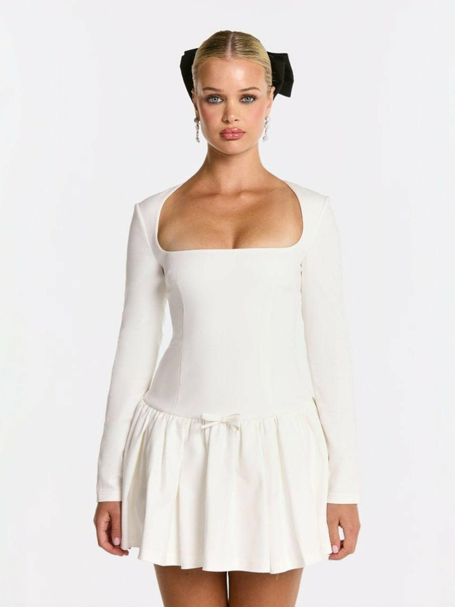 Audrina Dress: White Mini Dress for Bridal Shower | Nana Jacqueline
