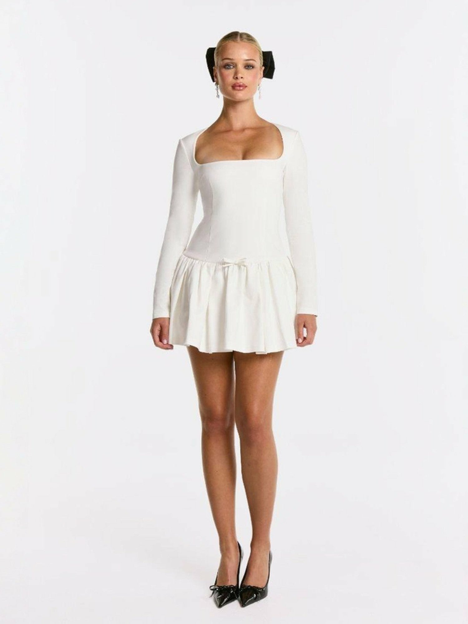 Audrina Dress: White Mini Dress for Bridal Shower | Nana Jacqueline
