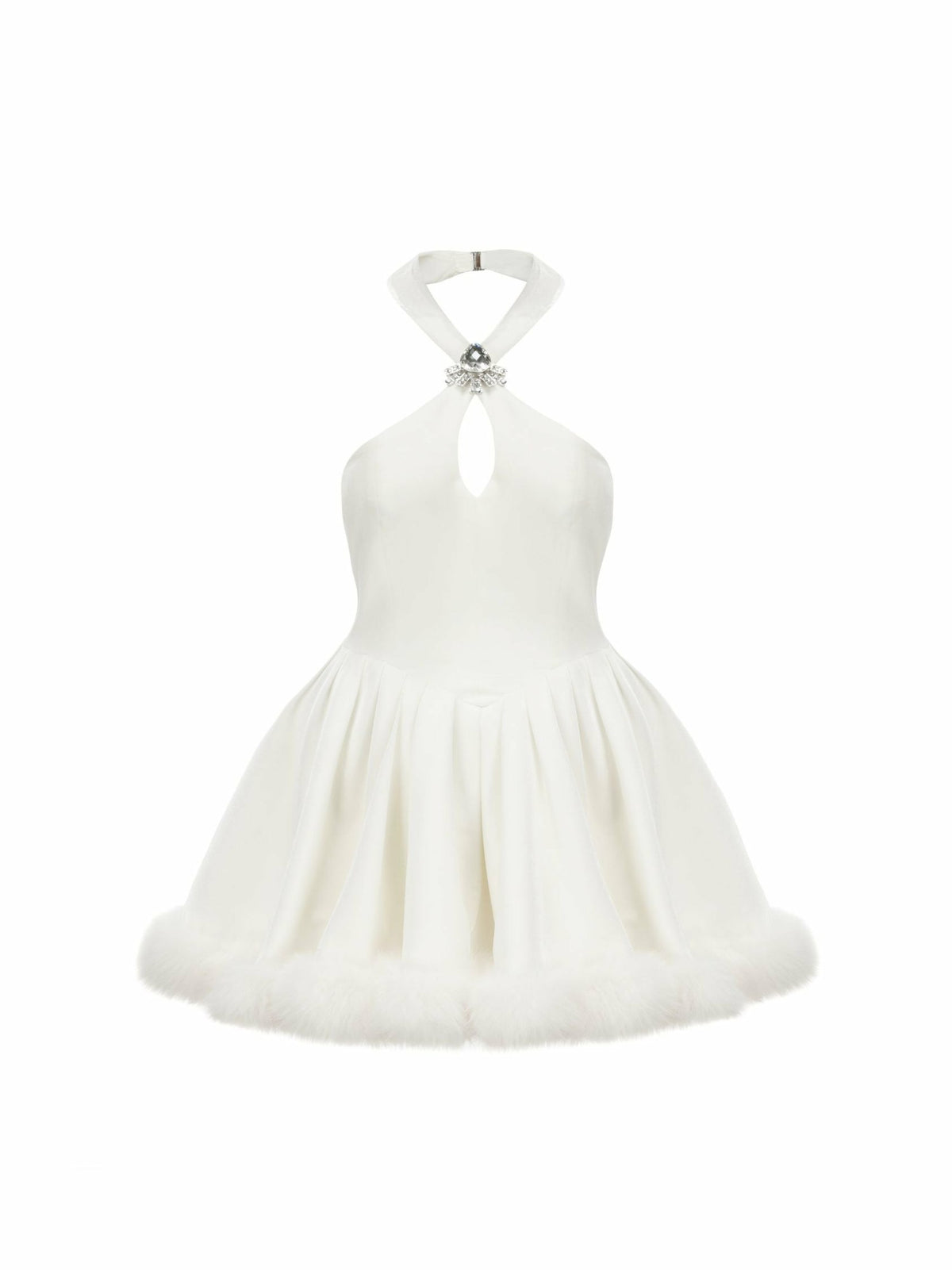 Juliet Velvet Halter Dress: White Mini Dress for Bridal Shower | Nana Jacqueline