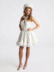 Juliet Velvet Halter Dress: White Mini Dress for Bridal Shower | Nana Jacqueline