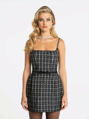Talia Tweed Dress: Black Mini Dress for Cocktail Party | Nana Jacqueline