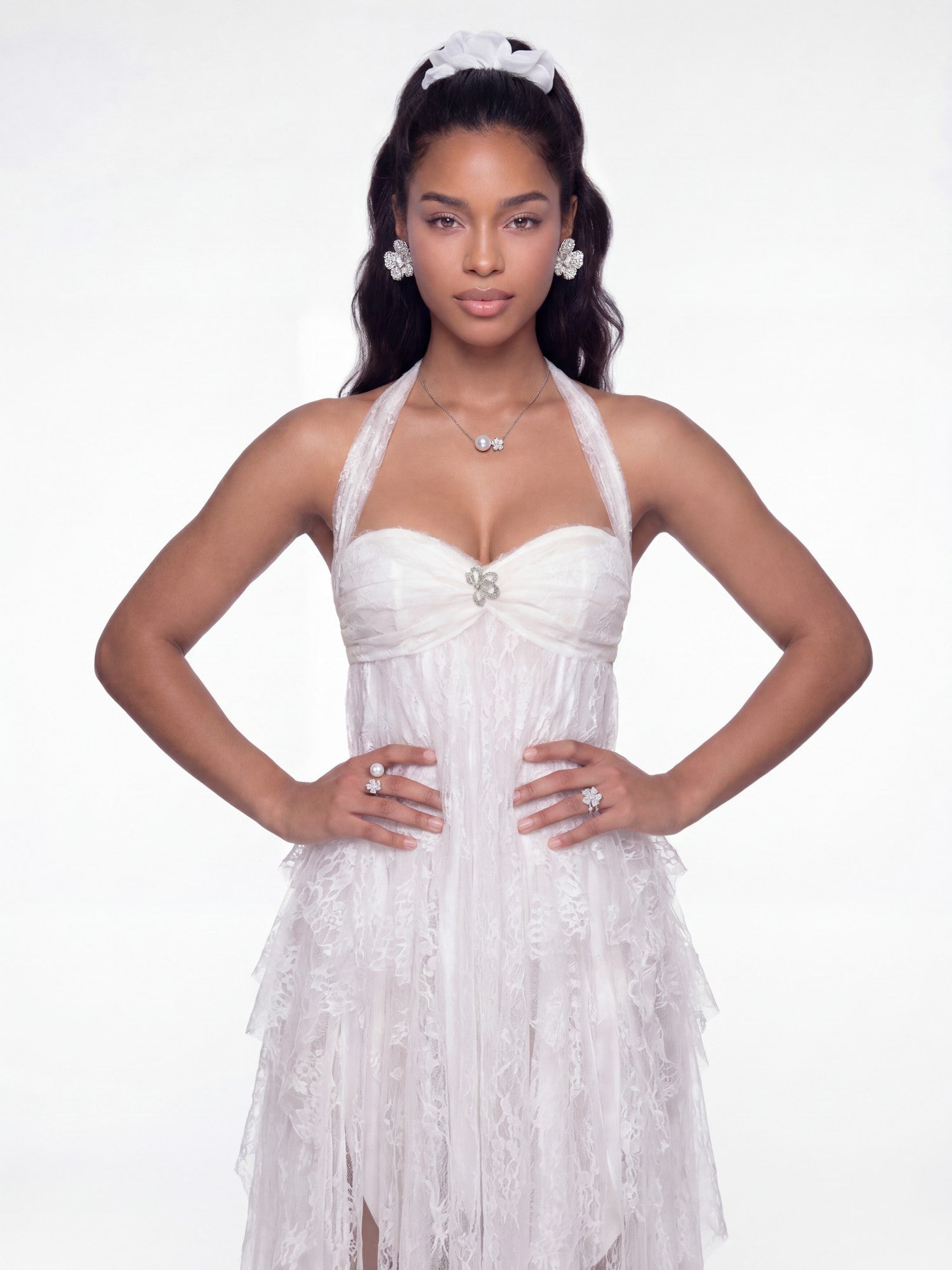 Aurora Halter Lace White Dress | Nana Jacqueline