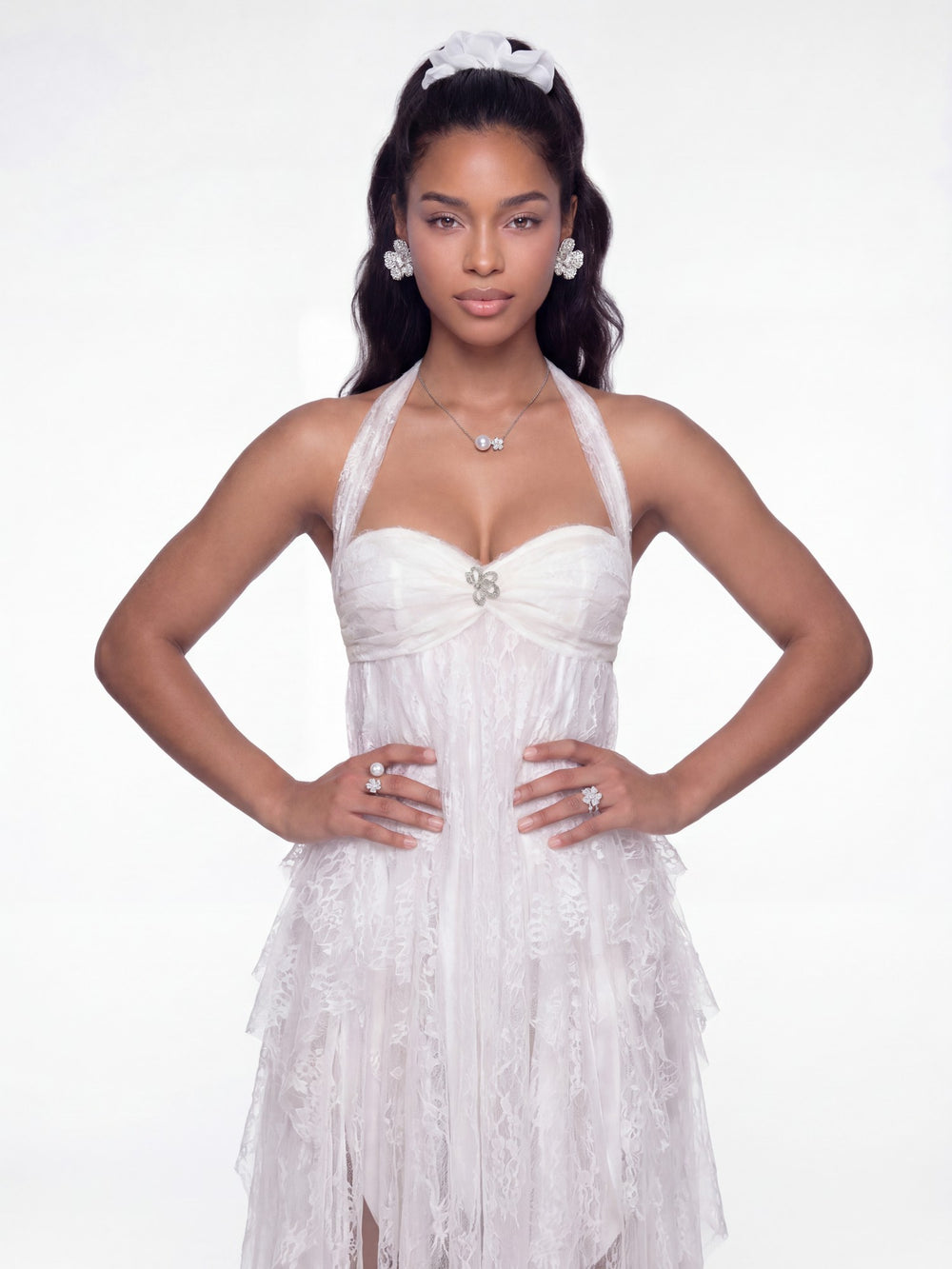 Aurora Halter Lace White Dress | Nana Jacqueline