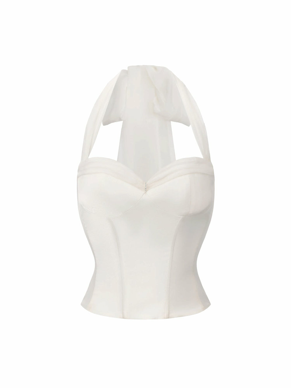 White Satin Halter Top with Crystal Bow | Nana Jacqueline