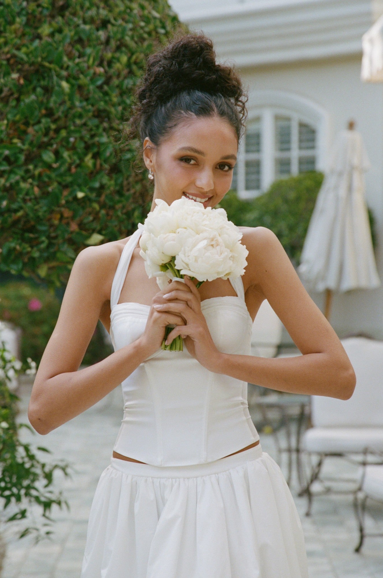 White Satin Halter Top with Crystal Bow | Nana Jacqueline