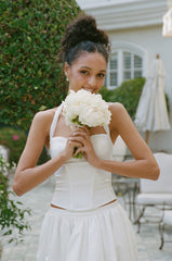 White Satin Halter Top with Crystal Bow | Nana Jacqueline