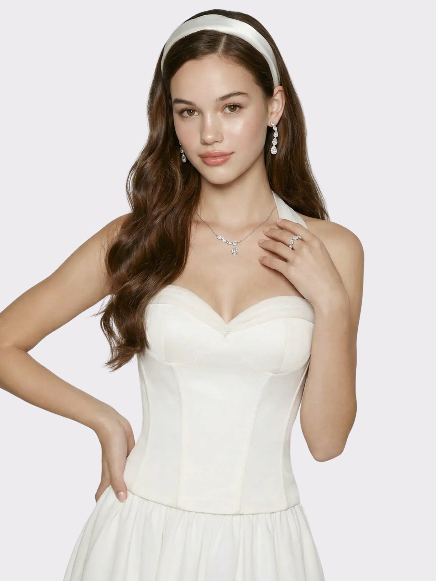 White Satin Halter Top with Crystal Bow | Nana Jacqueline