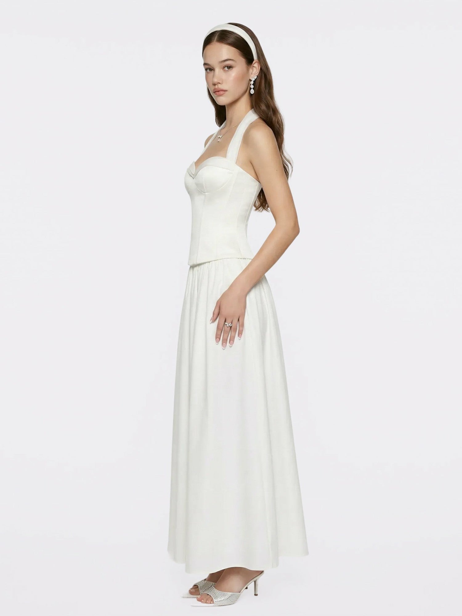 White Satin Halter Top with Crystal Bow | Nana Jacqueline