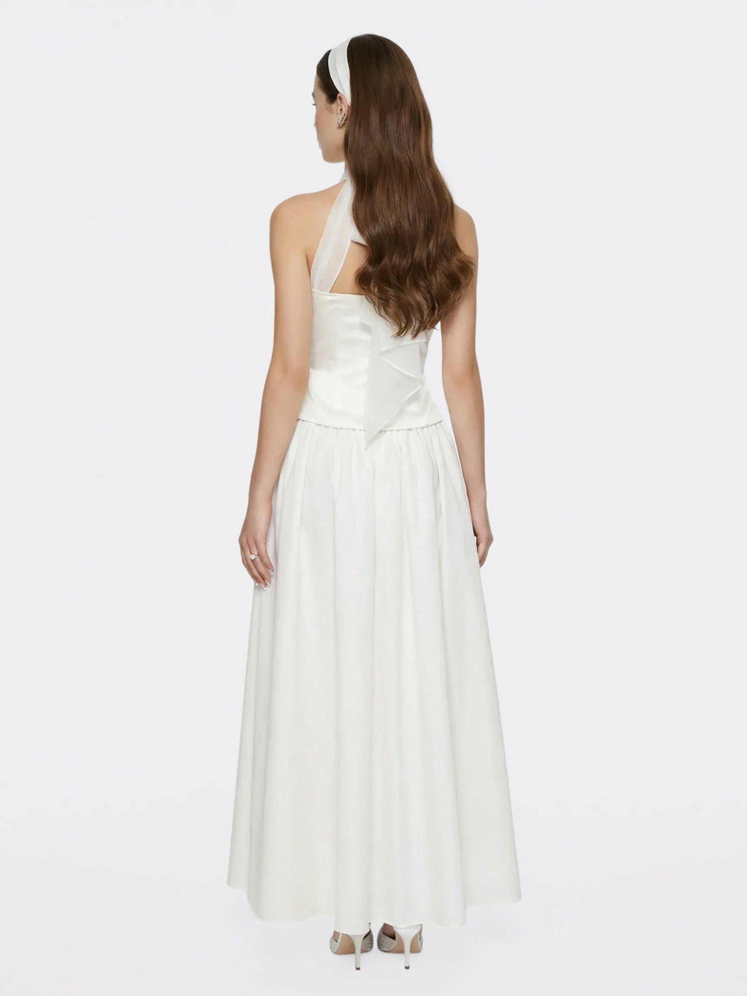White Satin Halter Top with Crystal Bow | Nana Jacqueline