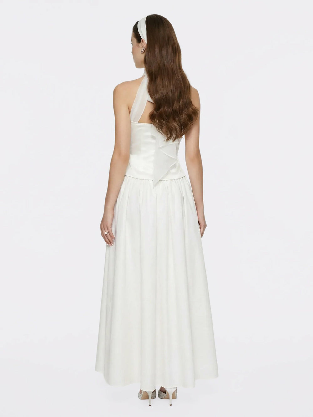 White Satin Halter Top with Crystal Bow | Nana Jacqueline