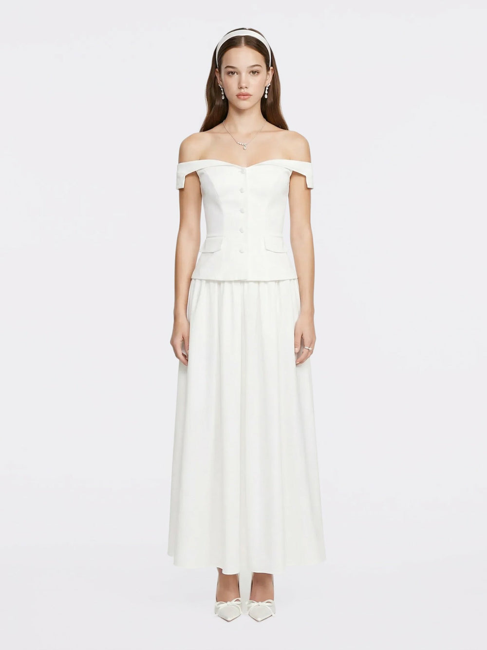 White High-Waist A-Line Midi Skirt | Nana Jacqueline