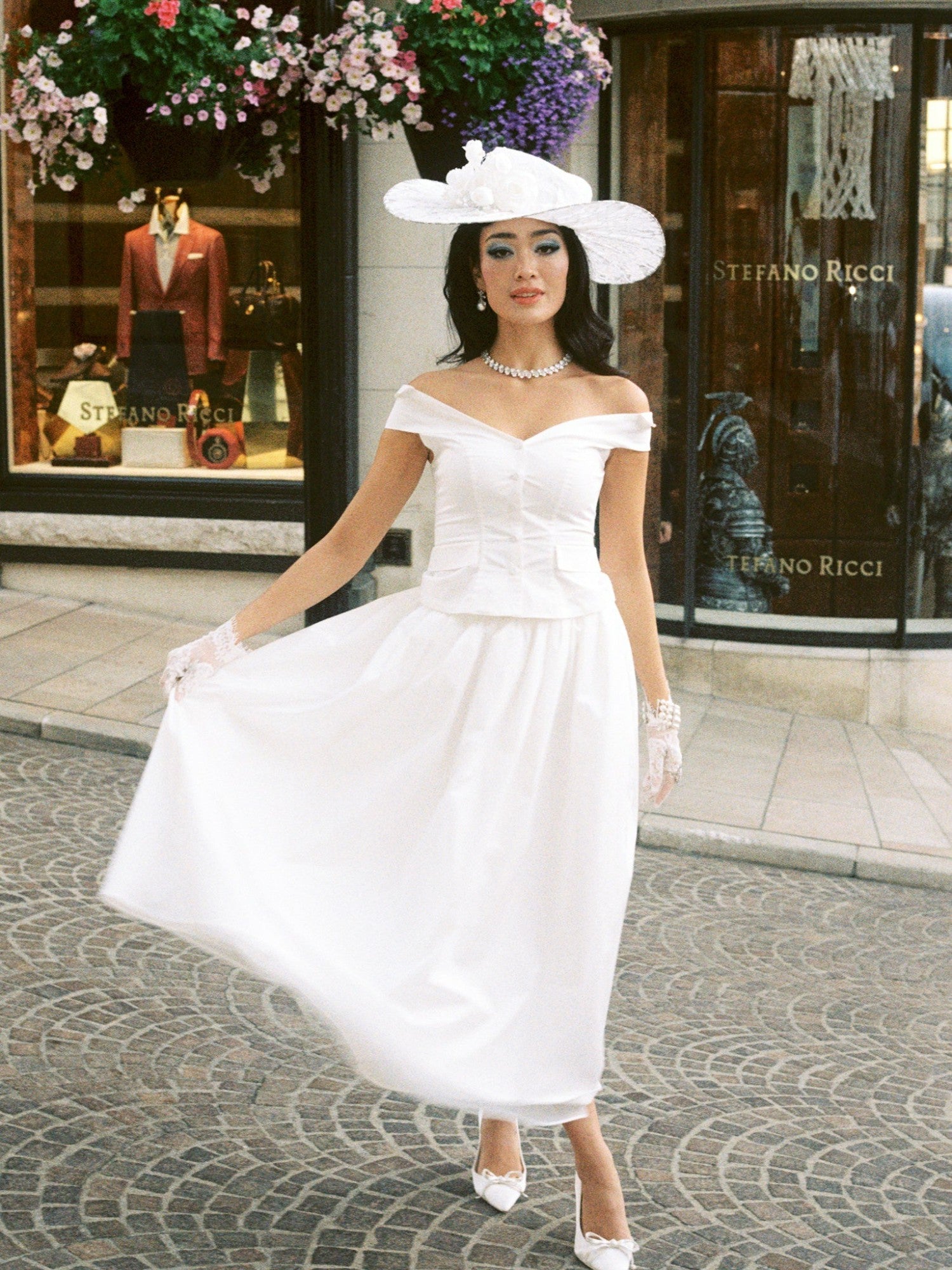White High-Waist A-Line Midi Skirt | Nana Jacqueline