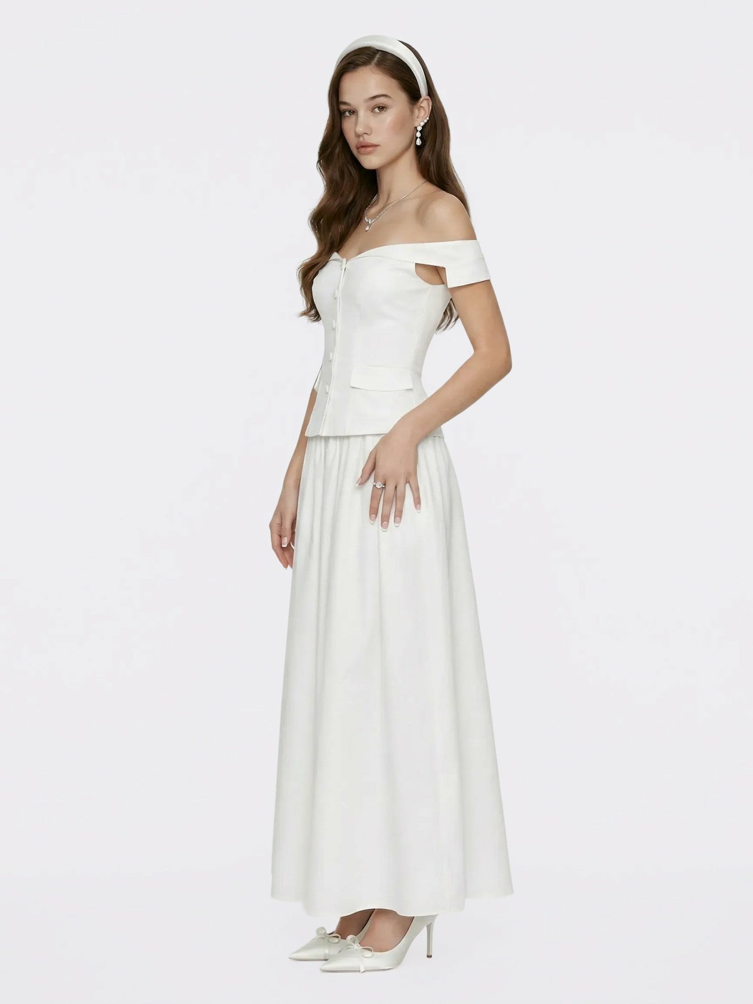 White High-Waist A-Line Midi Skirt | Nana Jacqueline