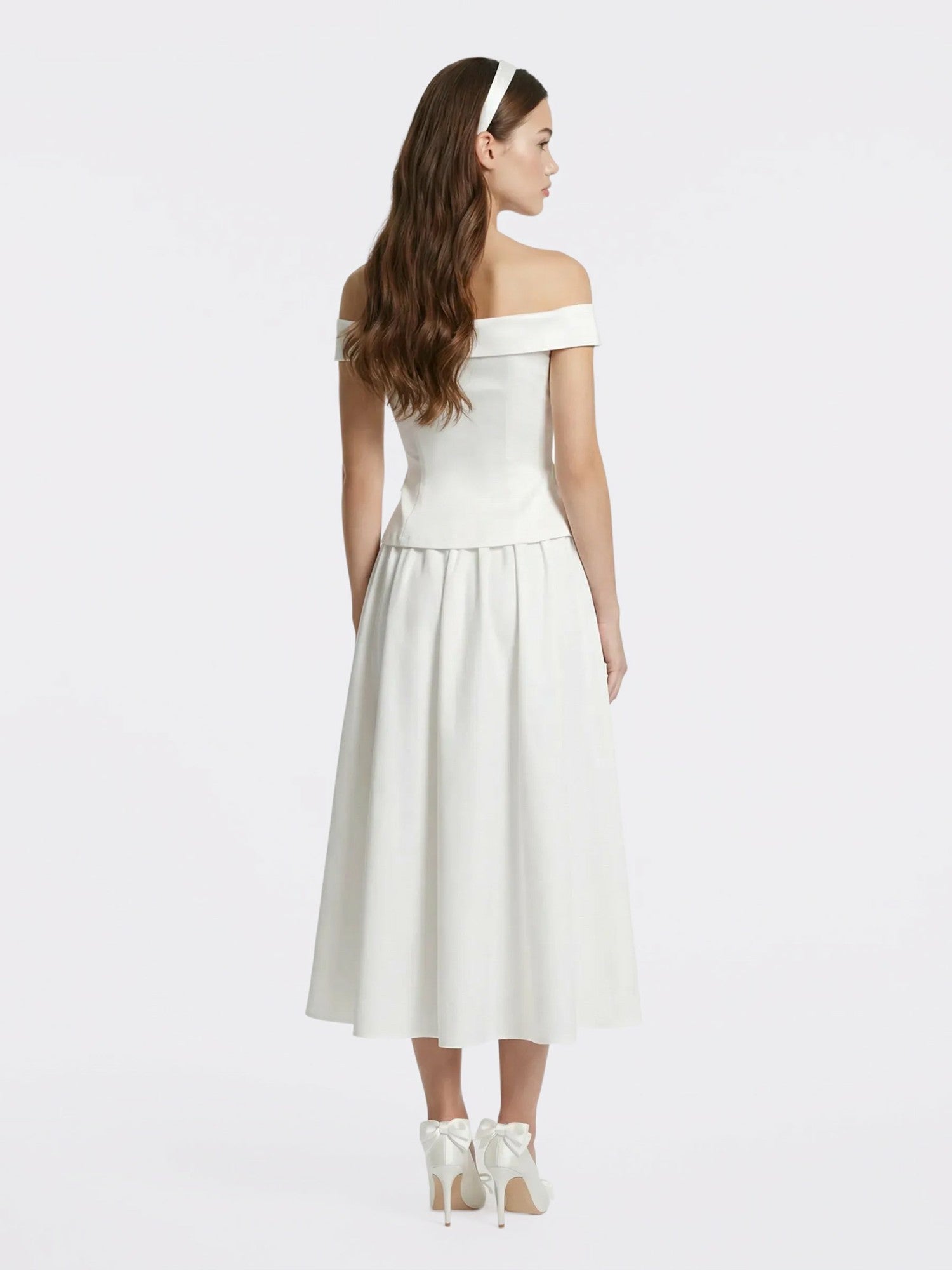 White High-Waist A-Line Midi Skirt | Nana Jacqueline
