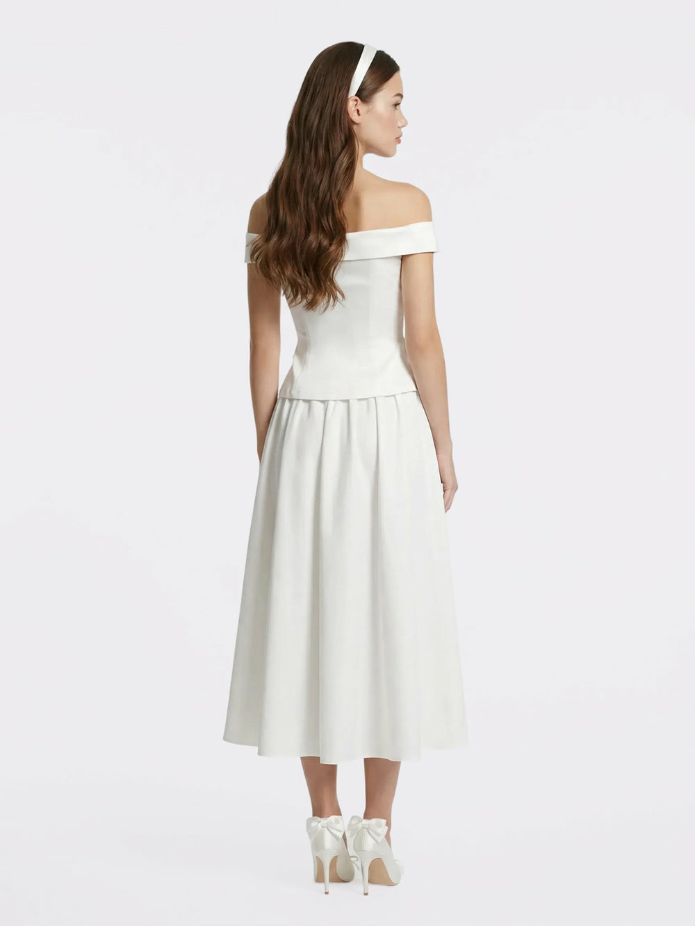 White High-Waist A-Line Midi Skirt | Nana Jacqueline