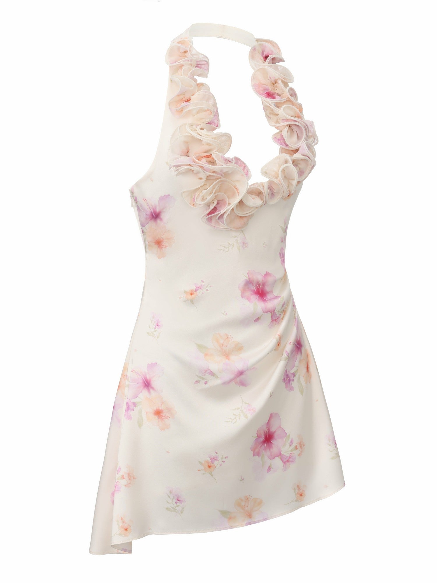 Ella Halter Ruffle Ivory Floral Dress | Nana Jacqueline