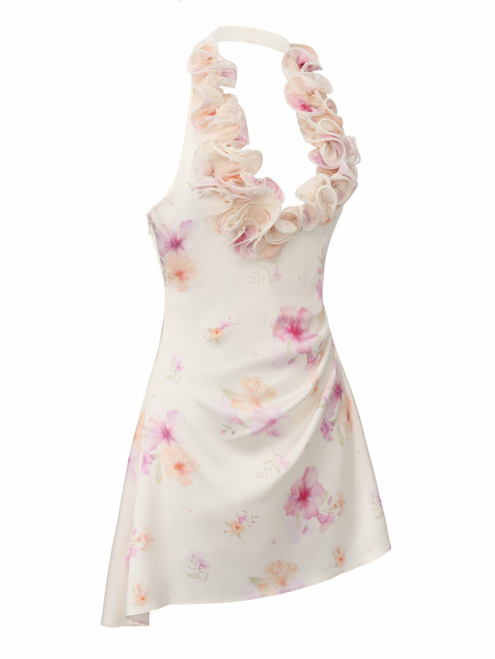 Ella Halter Ruffle Ivory Floral Dress | Nana Jacqueline