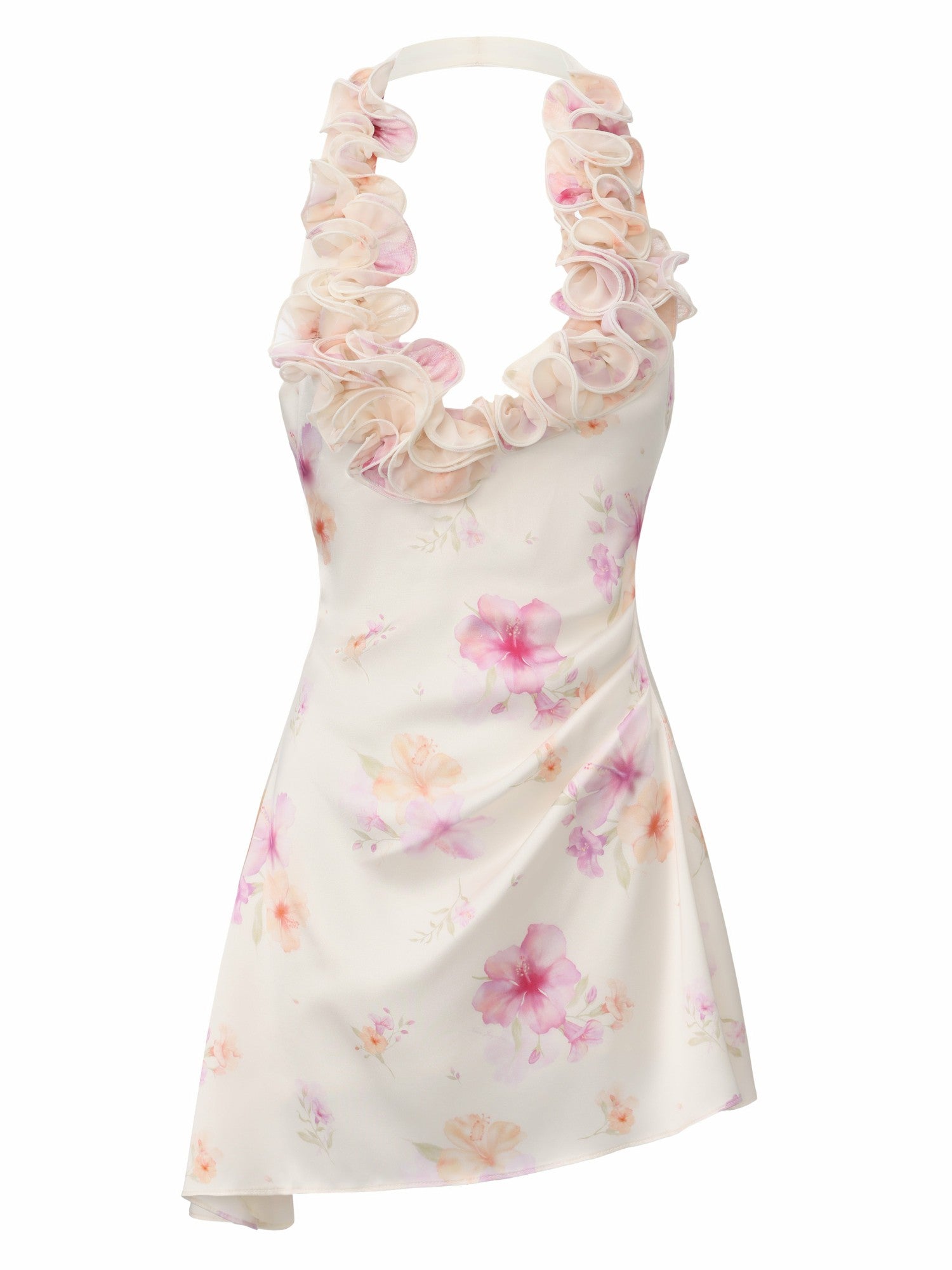 Ella Halter Ruffle Ivory Floral Dress | Nana Jacqueline