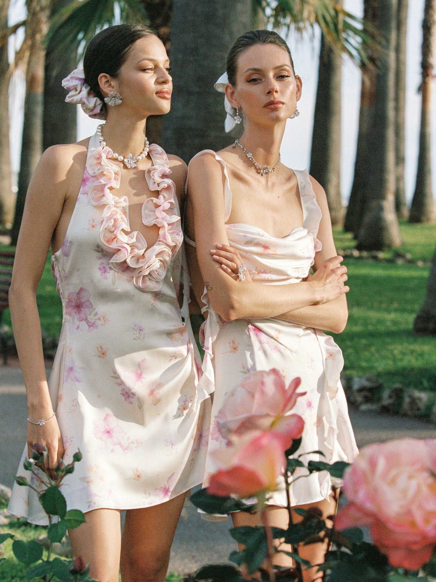 Ella Halter Ruffle Ivory Floral Dress | Nana Jacqueline