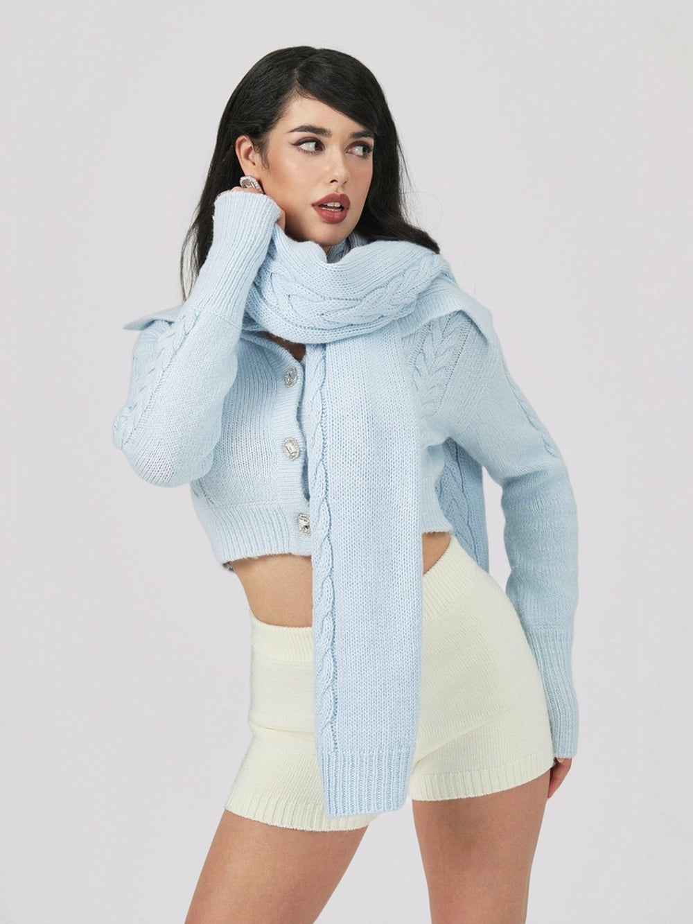 Addison Coat + Scarf Set: Blue Knit Set for Resort Brunch | Nana Jacqueline