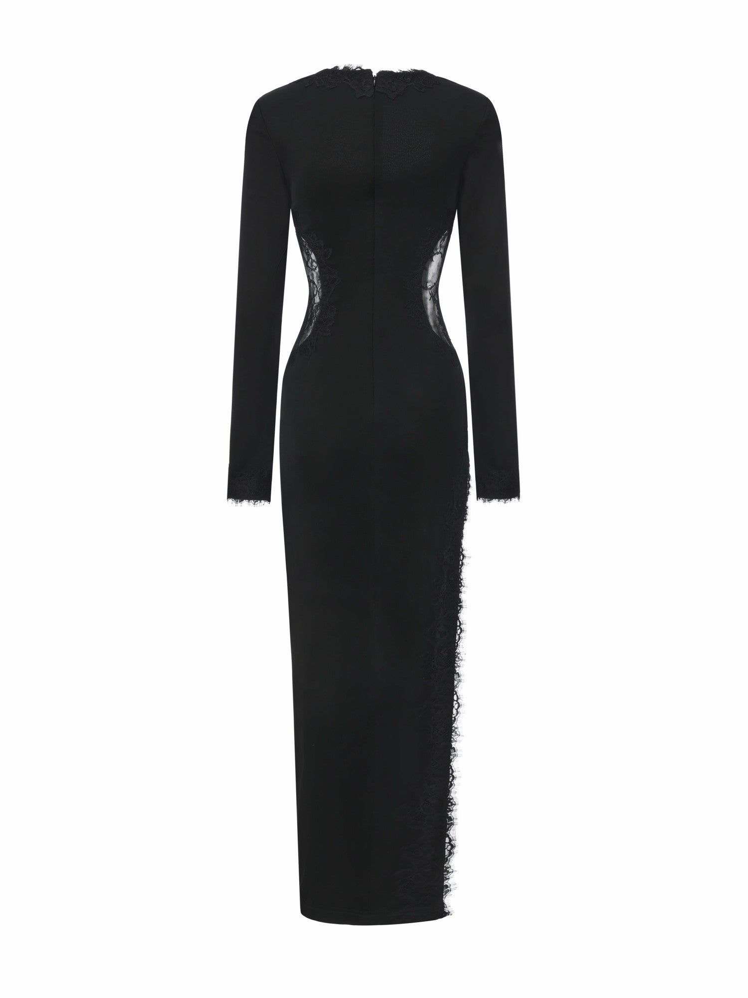Adriana Lace High-Slit Black Acetate Maxi Dress | Nana Jacqueline